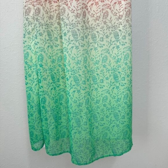 Old Navy Green and Pink blouson Tiered Maxi Dress sleeveless holiday S - Picture 9 of 11